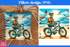 Funny Beach pillow, Skeleton on the Bike Summer pillow case Product Image 1