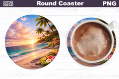 Tropical Summer Round Coaster | Sea Landscape Sublimation Product Image 1