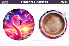 Flamingo Round Coaster | Tropical Beach Sublimation Product Image 1