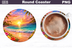 Tropical Summer Beach Round Coaster | Sea Landscape Sublimat Product Image 1