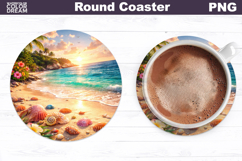 Tropical Summer Beach Round Coaster | Sea Landscape Sublimat Product Image 1