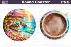 Tropical Summer Beach Round Coaster | Sea Landscape Sublimation Product Image 1