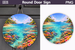 Tropical Ocean Round Sign | Beach Door Decor Sublimation Product Image 1