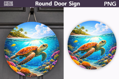 Sea Turtle Round Door Sign | Tropical Ocean Sublimation Product Image 1