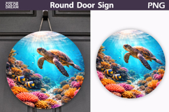 Sea Turtle Coral Reef Round Sign | Tropical Ocean Decor Product Image 1