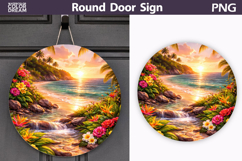 Tropical Beach Sunset Round Sign | Coastal Door Decor Product Image 1