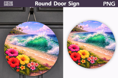 Tropical Ocean Wave Round Sign | Beach Door Decor Product Image 1