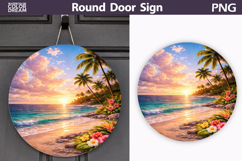 Tropical Beach Sunset Round Sign | Coastal Door Decor Product Image 1