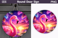 Neon Flamingo Sunset Round Sign | Tropical Door Decor Product Image 1