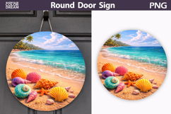 Seashell Beach Round Sign | Coastal Door Decor Product Image 1