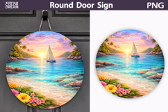 Sailboat Sunset Round Sign | Tropical Ocean Door Decor Product Image 1