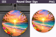 Tropical Beach Sunset Clipart | Round Door Sign Sublimation Product Image 1