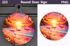 Flamingo Beach Sunset Clipart | Tropical Door Sign Sublimati Product Image 1