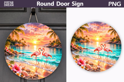 Romantic Flamingo Beach Clipart | Tropical Door Sign Sublima Product Image 1