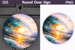 Ocean Wave Sunset Clipart | Round Door Sign Sublimation Product Image 1