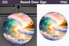 Tropical Ocean Wave Clipart | Round Door Sign Sublimation Product Image 1