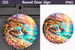 Luxury Tropical Villa Clipart | Round Door Sign Sublimation Product Image 1