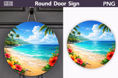 Tropical Beach Paradise Clipart | Round Door Sign Sublimatio Product Image 1