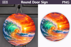 Sunset Ocean Wave Clipart | Round Door Sign Sublimation Product Image 1