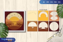 3D Papercut Sunset Beach with Flock of Bird Layered Template Product Image 1