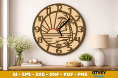 Wooden Beach Sunset Wall Clock Lasercut Product Image 4