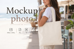 Tote Bag Mockup Beach tote mockup Cream summer bag Product Image 1