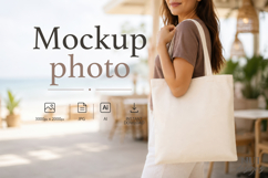 Tote Bag Mockup Beach tote mockup Cream summer bag Product Image 1