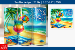 Cartoon Beach tumbler wrap, summer cocktail It&#039;s beach time Product Image 1