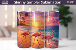 Flamingo Sunset Beach Tumbler | Tropical Ocean Sublimation Product Image 1