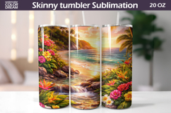 Tropical Beach Flowers Tumbler | Paradise Sunset Sublimation Product Image 1