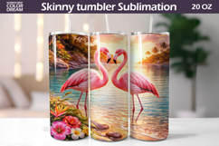 Flamingo Couple Beach Tumbler | Tropical Sunset Sublimation Product Image 1