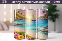 Sailboat Beach Tumbler | Tropical Ocean Sunset Sublimation Product Image 1