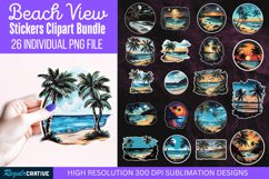 Beach View Stickers Clipart Bundle, Printable Stickers Product Image 1