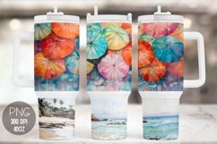 Beach Watercolor Umbrellas 40oz Tumbler Wrap Design PNG Product Image 1