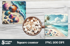 Sea beach square coaster sublimation | Tropical coaster PNG Product Image 1