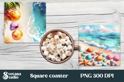 Sea beach square coaster sublimation | Tropical coaster PNG Product Image 1
