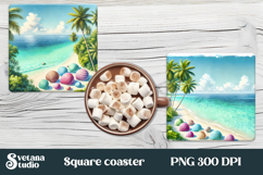Sea beach square coaster sublimation | Tropical coaster PNG Product Image 1