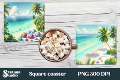 Sea beach square coaster sublimation | Tropical coaster PNG Product Image 1