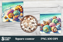 Sea beach square coaster sublimation | Tropical coaster PNG Product Image 1