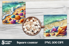 Sea beach square coaster sublimation | Tropical coaster PNG Product Image 1