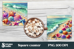Sea beach square coaster sublimation | Tropical coaster PNG Product Image 1