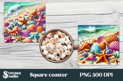 Sea beach square coaster sublimation | Tropical coaster PNG Product Image 1