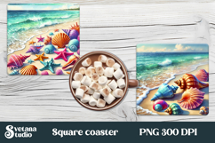 Sea beach square coaster sublimation | Tropical coaster PNG Product Image 1