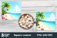 Sea beach square coaster sublimation | Tropical coaster PNG Product Image 1