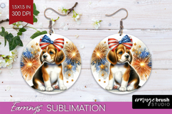 Beagle Dog Round Earrings Patriotic Dog PNG Sublimation Product Image 1
