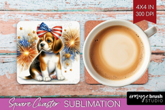 Beagle Dog Square Coaster Patriotic Dog Coaster PNG Product Image 1
