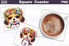 Beagle Square Coaster | Dog Flowers Square Coaster Product Image 1