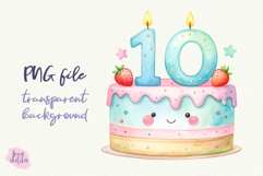 5 10th Birthday Cake Clipart Kawaii Pastel Number 10 Cake PN Product Image 3