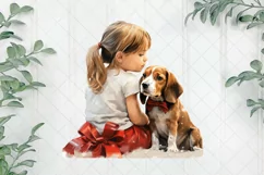 Christmas Dog And Little Girl Clipart Product Image 1