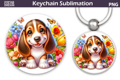 Beagle Round Keychain | Dog Floral Key Keychain Product Image 1